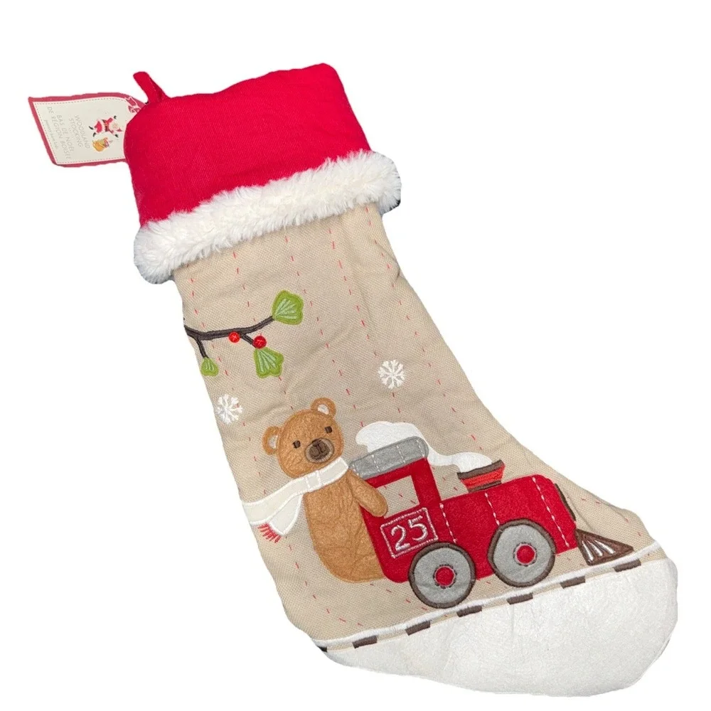 Pottery Barn Kids Woodlands Christmas Stocking- Teddy And Train